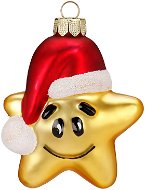 LAALU Ozdoba smajlík hviezdička so Santa čiapkou 7 cm - Vianočné ozdoby