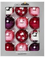 Sada 12 ks ozdob: Ozdoby růžové mix 8 cm - Vánoční ozdoby