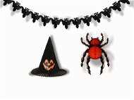 LAALU Súprava 3 ks papierových dekorácií: pavúk, klobúk, reťaz s netopiermi - Dekorácia