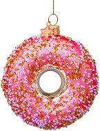 LAALU – Vianočná sklenená ozdoba Donut ružový 11 cm - Vianočné ozdoby
