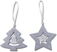 Vánoční ozdoby Sada 2 ks ozdob: Stromeček s hvězdičkou stříbrný 8,5 cm - Vánoční ozdoby