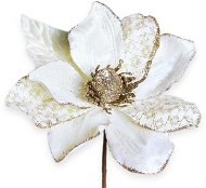 Květina bez klipu bílá se zlatým lemem 17 cm - Vánoční ozdoby