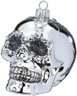 Ozdoba lebka s glitry stříbrná 9 cm - Vánoční ozdoby