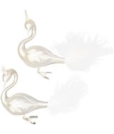 Sada 2 ks dekorací: Labutě s peřím na klipu bílé 12 cm - Vánoční ozdoby