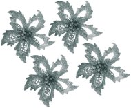 LAALU Sada 4 ks dekorací: Kytka na klipu stříbrná 12 cm - Vánoční dekorace