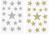 Sada 2 ks dekorací: Samolepky do oken hvězdy stříbrné, zlaté 15 cm - Vánoční dekorace