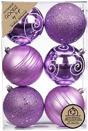 Sada 6 ks ozdob: Ozdoby fialové s dekorem 8 cm - Vánoční ozdoby