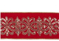 Stuha luxusní sametová červená s dekorem 10 cm x 4,5 m - Stuha