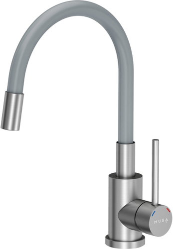 MUSA Maggie Sink/Basin Mixer Tap, Freestanding with Grey Flexible Spout, Satin 831012 - Tap - Main image