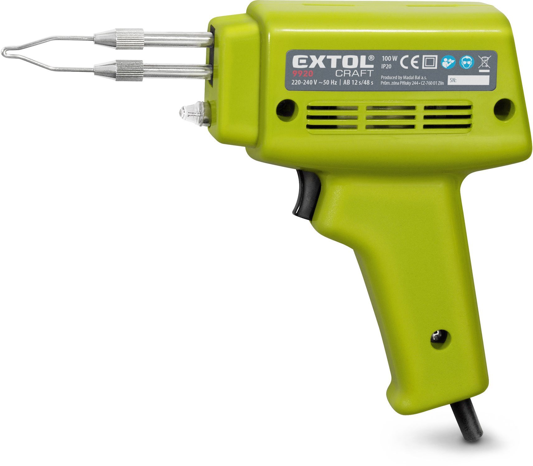 EXTOL CRAFT transzformátoros forrasztópisztoly, 100W, 9920
