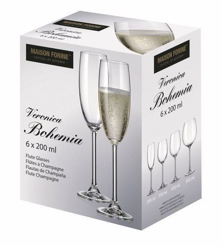 6x 210ml Crystal Champagne Glasses