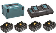 MAKITA Li-ion LXT 18V 4 × battery 5.0Ah BL1850B + double charger DC18RD + Makpac - Charger and Spare Batteries