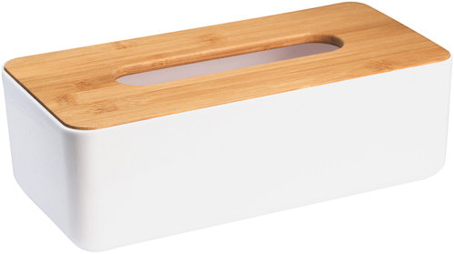 AQUALINE Snow plastic/bamboo, white - Tissue Box - Main image