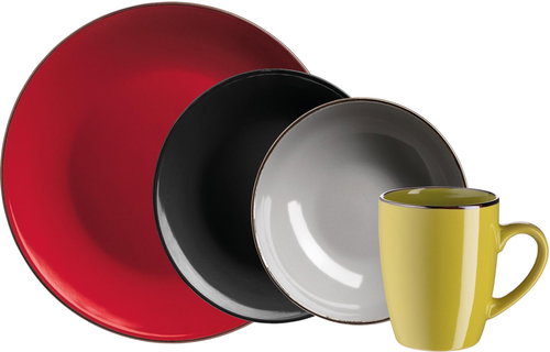 MÄSER 16-Piece Dining Set Mixed Colours METALLIC RIM - Dish Set - Main image