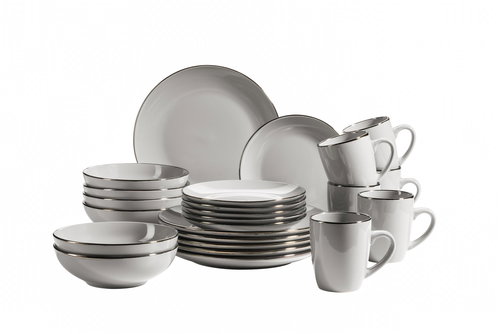 MÄSER Combination Set 24 pcs METALLIC RIM GREY - Dish Set - Main image