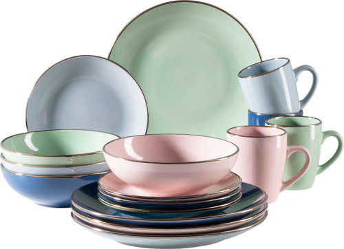 MÄSER set mixed colours 16 d. METALLIC RIM - Dish Set - Main image