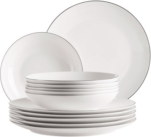 Mäser Dining set 12 pieces, white with black rim FELISE - Dish Set - Main image