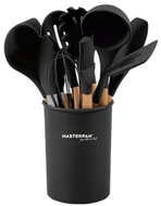 Masterpan Set of silicone kitchen tools - 12 pcs, black with wooden handles - Kitchen Utensil Set