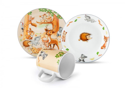 MATELL Children's porcelain set Forest animals, 3 pcs - Children's Dining Set - Main image