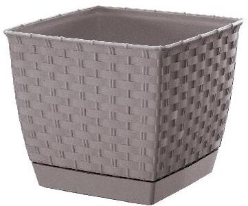 PROSPERPLAST Květináč s miskou RATOLLA SQUARE 19 x 19 x 15,9cm, tmavě béžová - Flower Pot - Main image