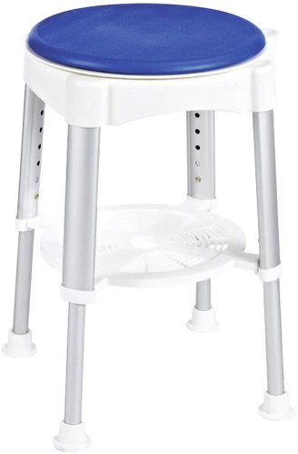 MAXIMEX stool, plastic, rotating seat, height 41.5–59cm, with shelf, load capacity 150kg, white - Stool - Main image