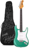 Max Rebel ST Electric Guitar, with 22 frets, guitar case included, metallic green - Electric Guitar