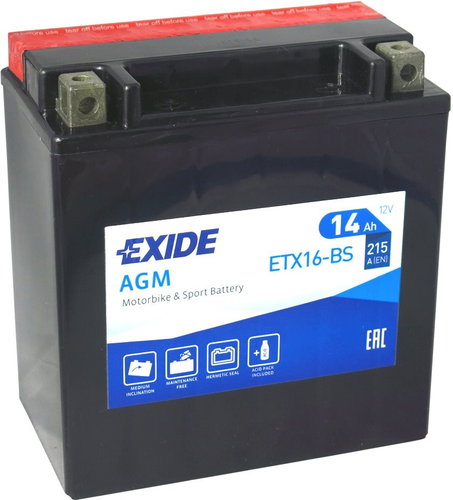 EXIDE ETX16-BS, 12 V, 14 Ah, 215 A (YTX16-BS) - Motorcycle batteries - Main image