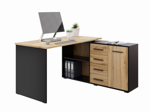 Cheapest furniture Corner desk Nejby Duke, black/oak wotan - Writing Desk - Main image