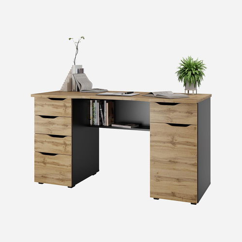 Cheapest furniture Work desk Nejby Gianni III, black/oak wotan - Writing Desk - Main image