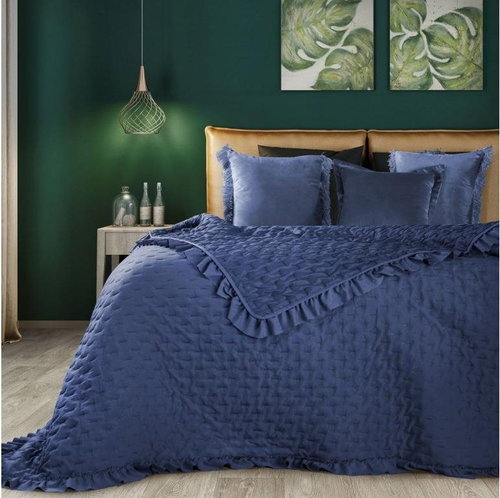 MyBestHome Bedspread with ruffles LUBA 220x240 cm garnet - Bed Cover - Main image