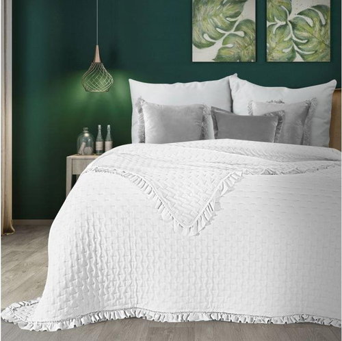 MyBestHome Bedspread with ruffles LUBA 220x240 cm white - Bed Cover - Main image