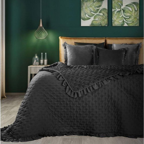MyBestHome Bedspread with Ruffles LUBA, 220x240cm, Black - Bed Cover - Main image