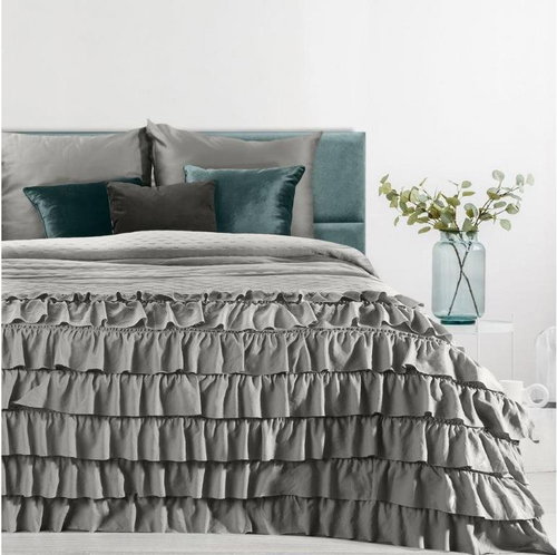 MyBestHome Bedspread with ruffles LJUBA 220x240 cm silver - Bed Cover - Main image