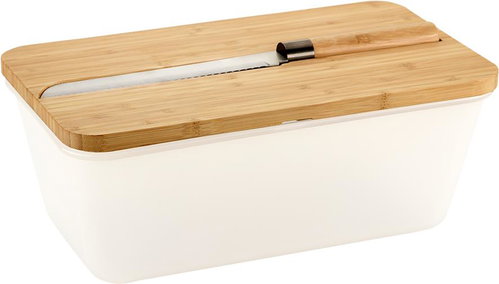 KESPER Bread tray with knife and cutting board plastic, bamboo, white 35 × 20 × 16 cm - Breadbox - Main image
