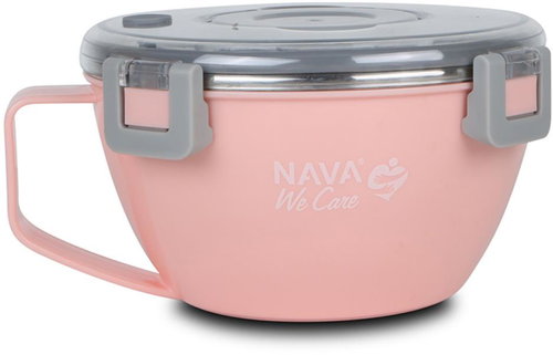 Nava Greece round stainless steel lunch box "We Care", pink 850 ml - Lunch Box - Main image