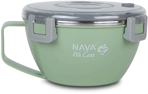 Nava Greece round stainless steel lunch box "We Care", green 850 ml - Lunch Box - Main image