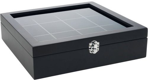 BREDEMEIJER Bamboo tea box, 12 compartments, transparent lid, height 78 mm, black - Tea Storage Box - Main image
