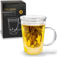 Creano Tea Cup "All-In-One" with glass filter - 3-piece set - flat lid, 400 ml (1 pc) - Tea Kettle