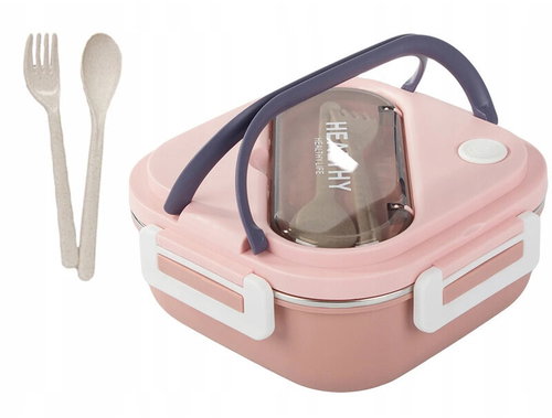 Verk 07332 Snack box with compartments and cutlery 1000 ml, pink - Lunch Box - Main image