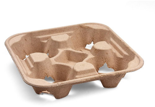 Wimex Paper tray for 4 cups, 22 × 22 × 4,5 cm - 50 pcs - Disposable Food Containers - Main image