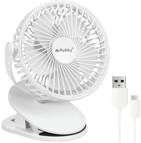 Ruhhy 25566 Ventilátor s klipem USB, 1200 mAh, USB-C, bílý - Fan - Main image