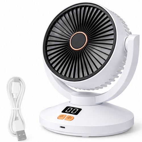 Verk 16046 Wireless desktop fan with timer, 9 W, USB-C, white - Fan - Main image