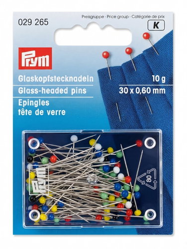 PRYM Glass Head Pins 0.6 × 30mm, Mixed Colours - Sewing Machine Accessory - Main image