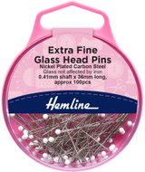 Hemline Špendlíky s bílou skleněnou hlavičkou 0,41 × 35 mm, svatební, 100 ks - Sewing Machine Accessory