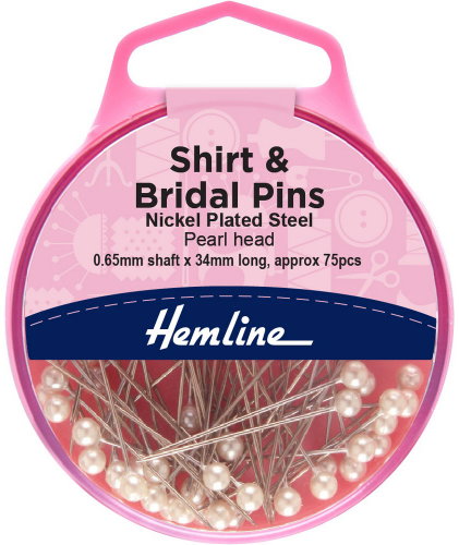 Hemline Pearl Head Pins 0.65 × 34 mm, Wedding, Silver, 75 pcs - Sewing Machine Accessory - Main image