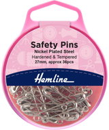 Hemline Spínací špendlíky 27 mm stříbrné, 36 ks - Sewing Machine Accessory