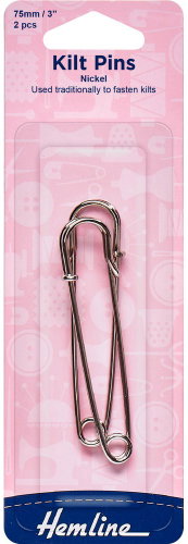 Hemline Spínací špendlíky na kilty a brože 75 mm, stříbrné nikl, 2 ks - Sewing Machine Accessory - Main image