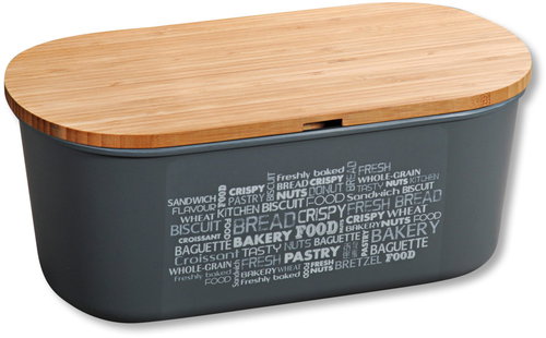 KESPER Plastic Bread Bin with Cutting Board, Dark Grey, 34 × 18 × 14cm - Breadbox - Main image