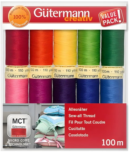 Gütermann Sada 10 ks šicích nití 100 m, zářivé barvy - Sewing Thread - Main image