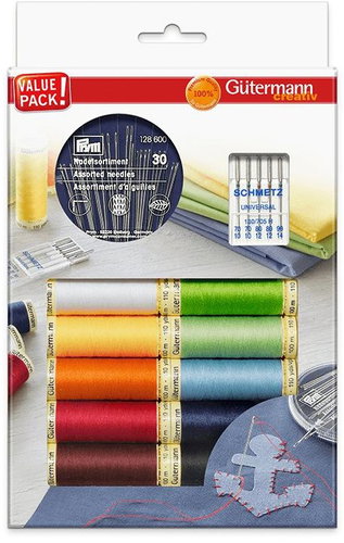 Gütermann Sewing Thread Set, 10pcs, 100m, with Prym and Schmetz Needles - Sewing kit - Main image